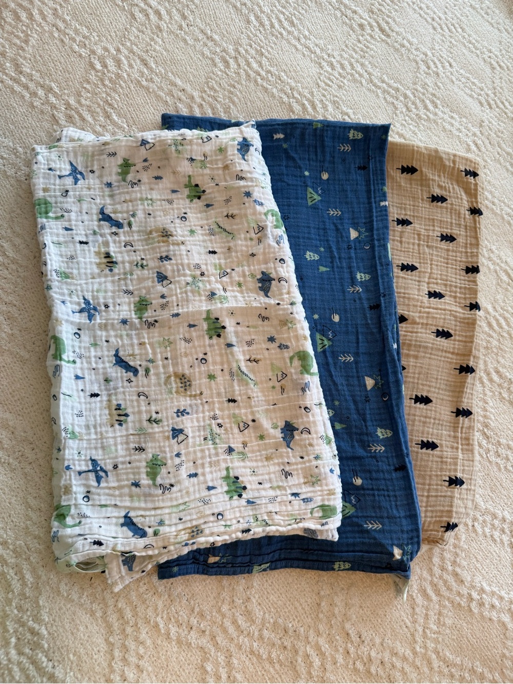 cloud island Baby Muslin Blanket Trio - White, Navy, Tan